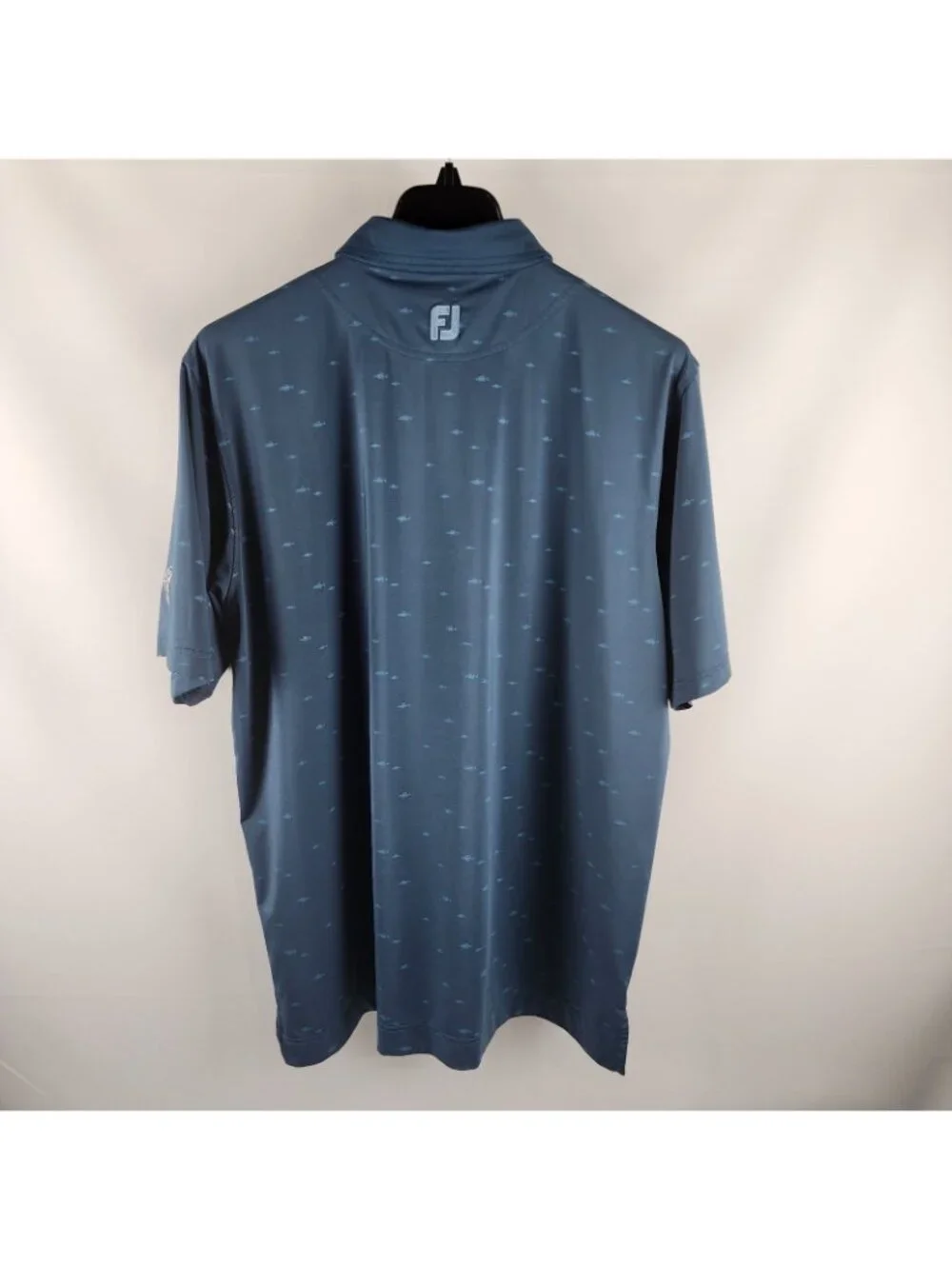 FootJoy Shirt Mens XL Blue Novelty Fish Stripe S/S Golf Polo Arm Logo